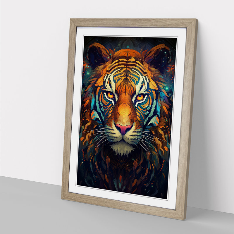 XYZ-FRM-V1223-1628 Tiger Futurism - Single Picture Frame Print on Wood, 64cm H x 46cm W x 2cm D, Oak