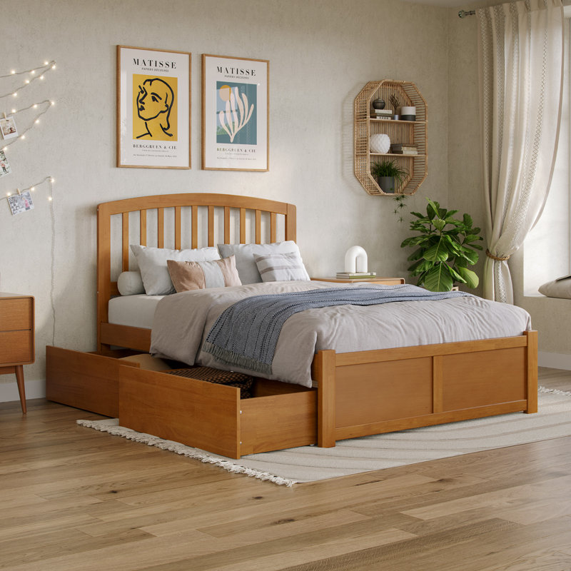 Lit plateforme en bois massif avec pied de lit et tiroirs de rangement Richmond, Double