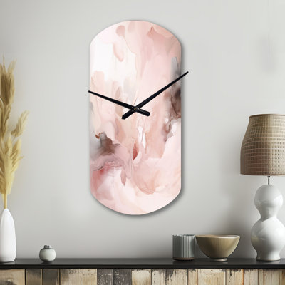 Hui rose délicat abstrait marbre III - horloge murale asymétrique