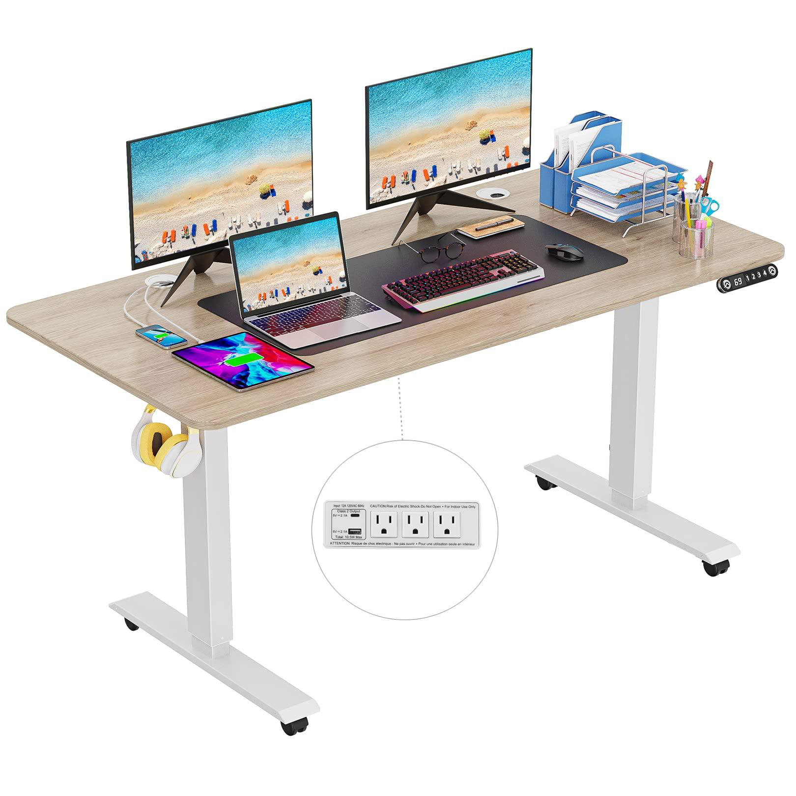 Adjustable desk with usb ports hotsell