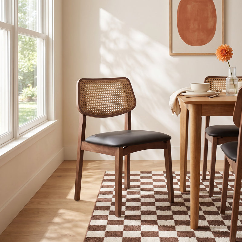 Dryon Cane Side Chair, Shimmy Black/Nogal/Nogal