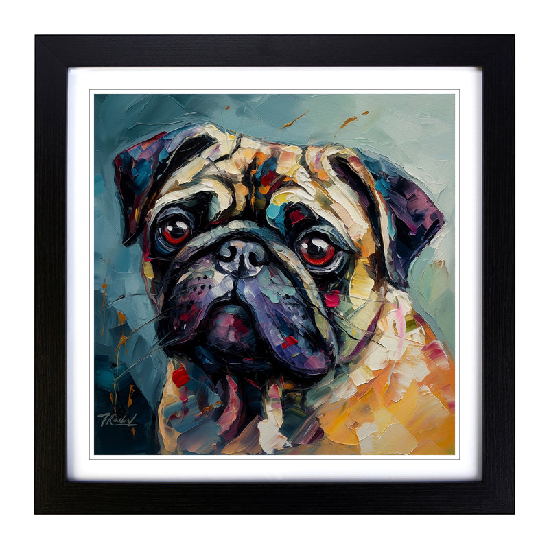 Pug Palette Knife No.1 - Single Picture Frame Print on Wood, Black