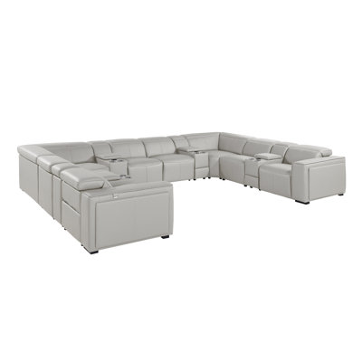 Top Grain Italian Leather 12-Piece U-Shaped Modular Power Reclining Sectional With 4 Power Recliners & Power Headrests