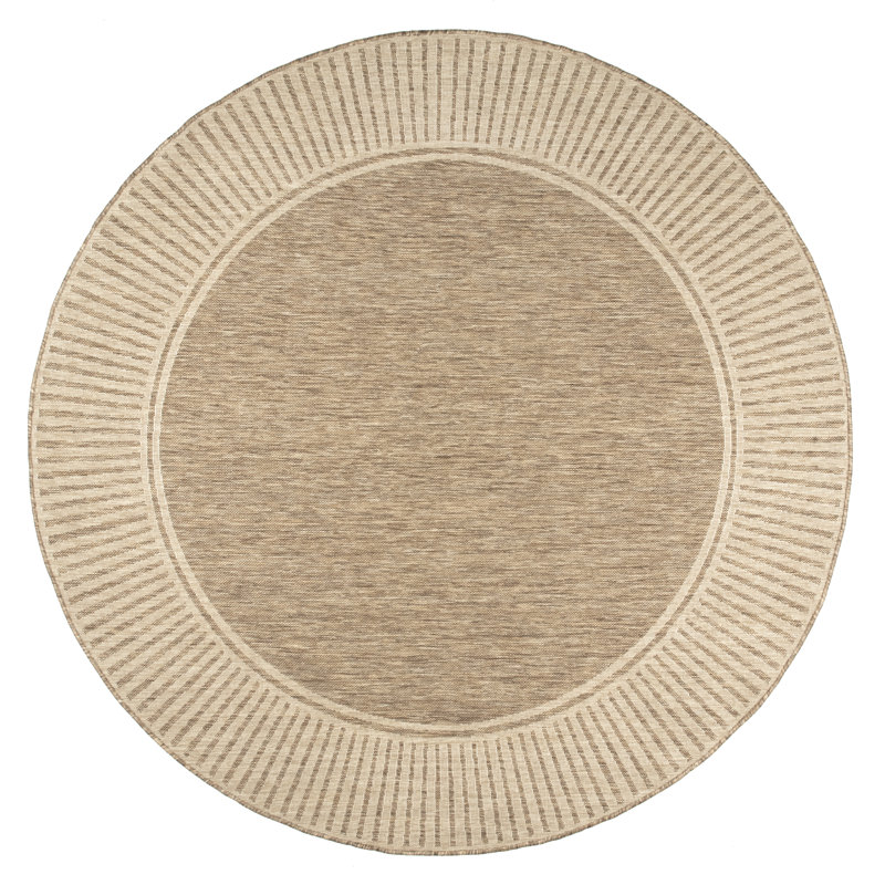 Alegre Bordered Indoor/Outdoor Rug, Round 6'7", Tan