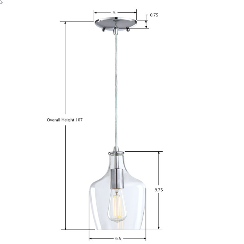 Luminaire suspendu 1 lumière Lisbon avec verre transparent Lisbon, Chrome
