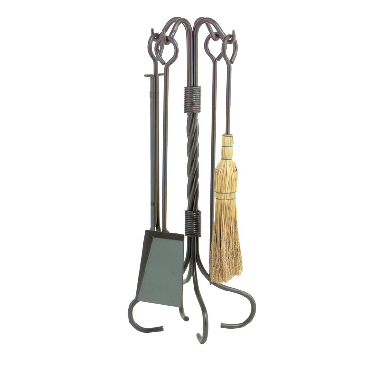 Linly Steel Fireplace Tool Set, Black