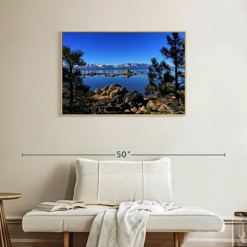 Lac Tahoe depuis l'anse Zephyr, Cadre flottant en bois naturel, 37 po x 25 po