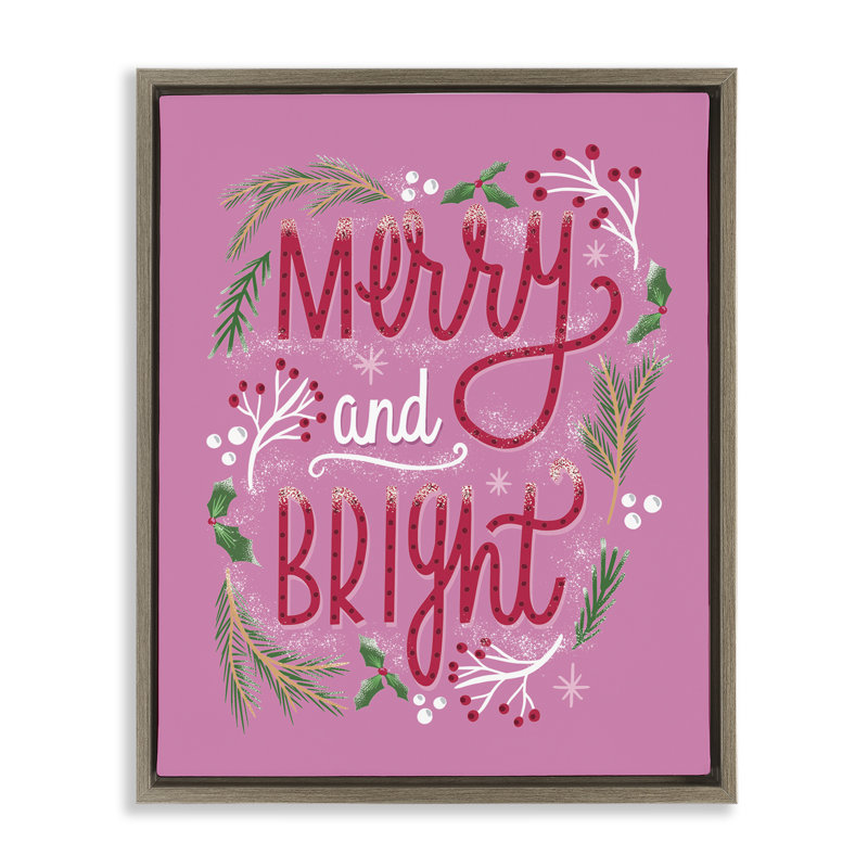 Art mural sur toile «Merry and Bright Pink Pine» par Louise Allen Designs, H 31 po x l 25 po, Cadre flottant orme Montalcino