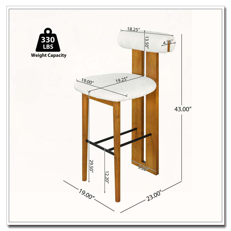 Tabouret de bar rembourré en bois, Blanc