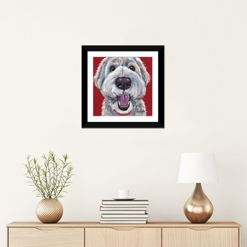 «Golden Doodle» par Hippie Hound Studios, impression sur toile tendue, Papier d'art encadré noir, H 16 po x l 16 po x P 1 po
