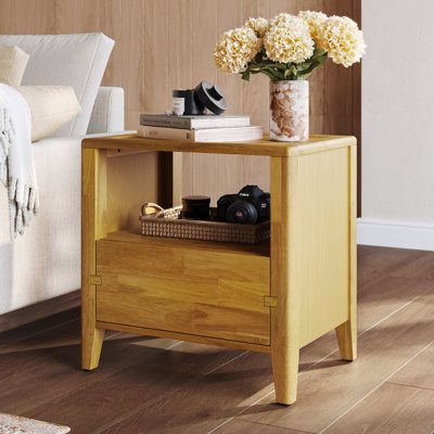 Table de chevet en bois d'hévéa Jamerian, table de chevet moderne à 1 tiroir, tables de chevet, tables d'appoint pour chambre à coucher, salon et salle de lecture