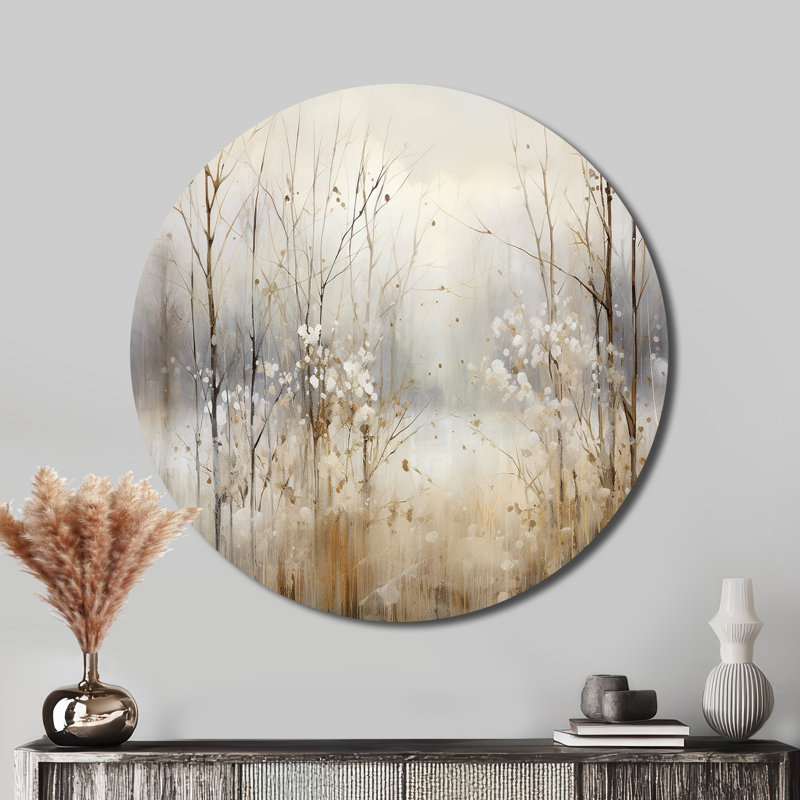 Winter Meadow View Calmness II - Paysages, art rond en métal, H 36 po x l 36 po