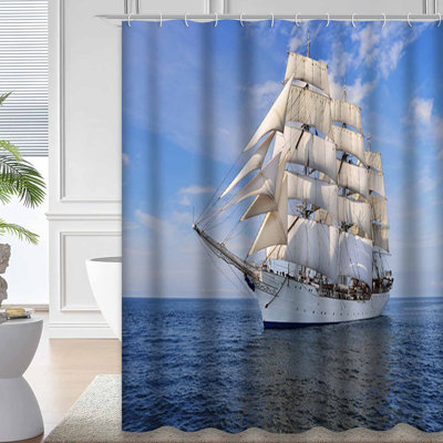 Tall Ship Sail Pirate Sea Sky History Shower Curtain with 12 Hooks
