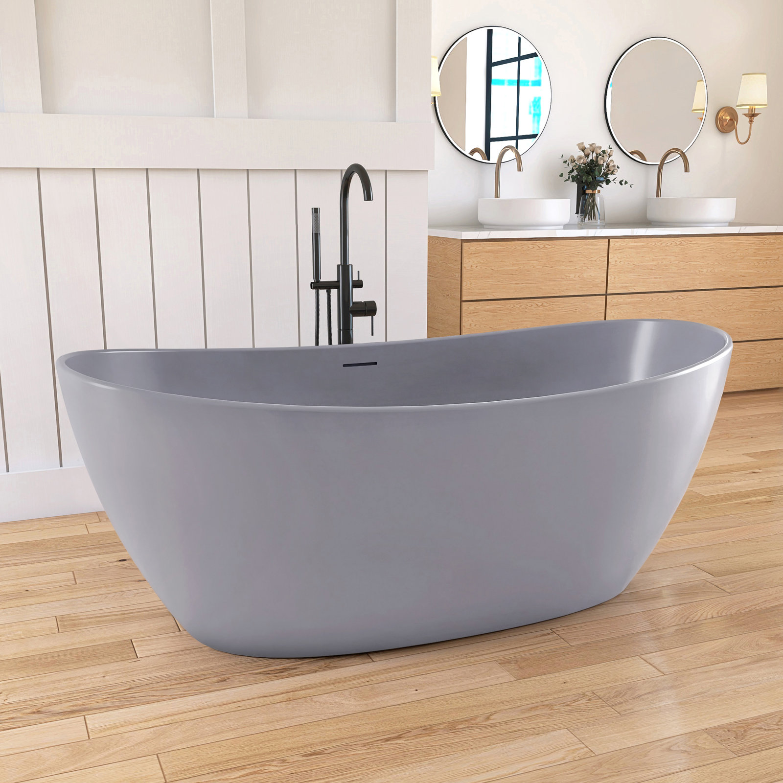 Forma 65" Double Slipper Soaking Bathtub, Light Gray
