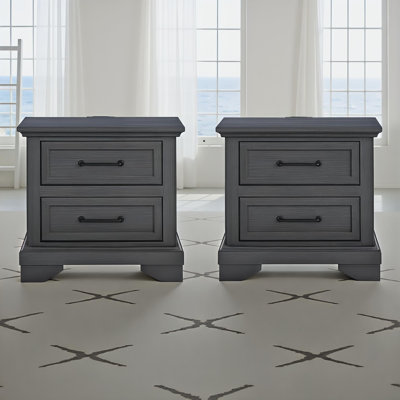 Charcoal 2-drawer Nightstands with USB, Set of 2