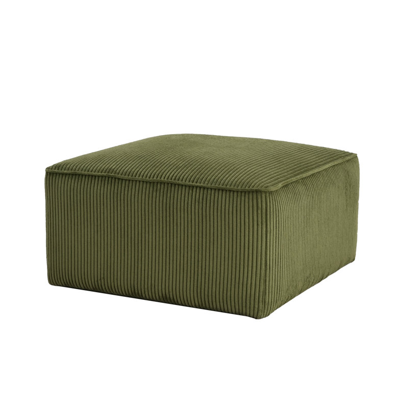 Repose-pieds rembourré Orrey, Velours côtelé vert olive, H 16,25 po x l 30,25 po x P 30,25 po