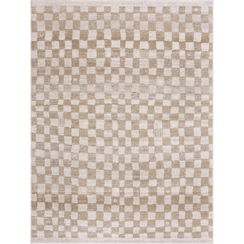 Jasha Checkered Area Rug, Rectangle 8'10" x 12', Beige