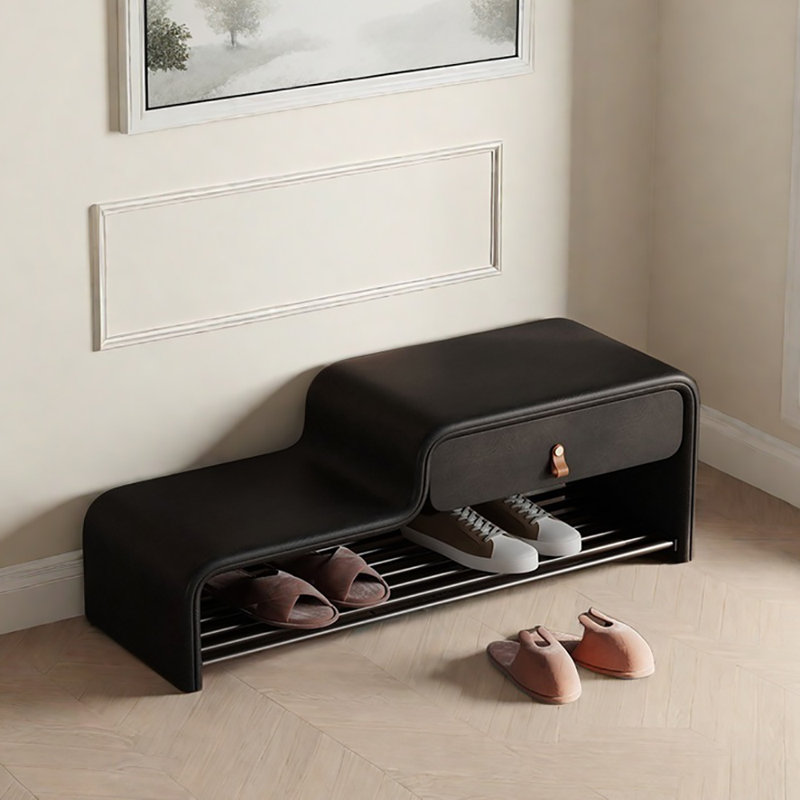 Banc à chaussures en cuir 39,4 po, Noir, noir, noir, noir