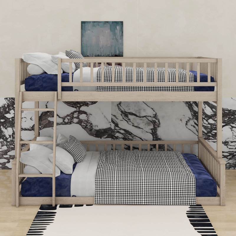 Full XL Over Queen Bunk Bed With Guardrails And Ladder, Walnut