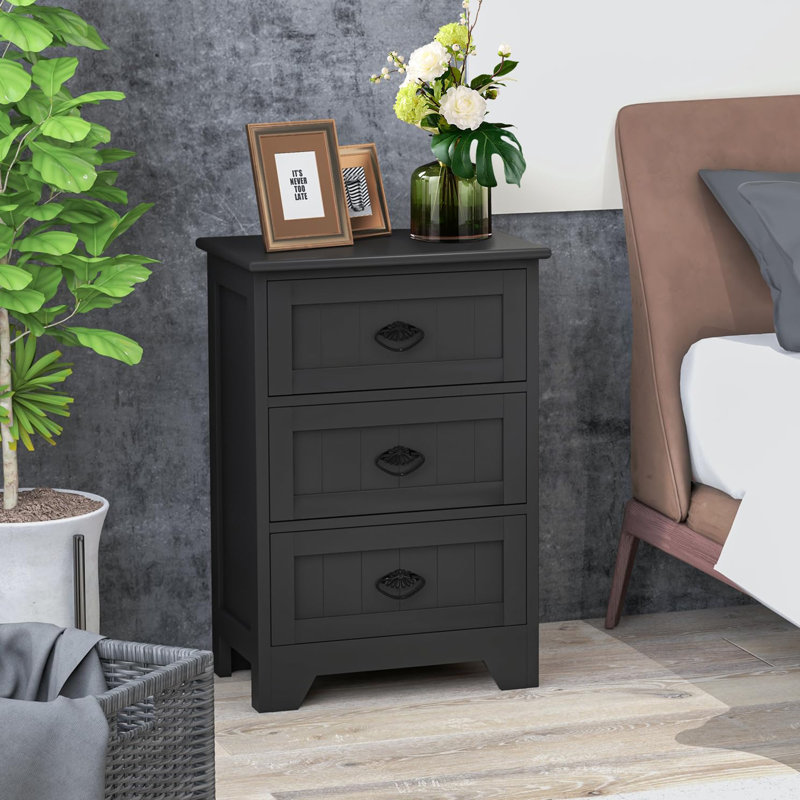 Goussainville 45cm W Manufactured Wood Bedside Table, Black