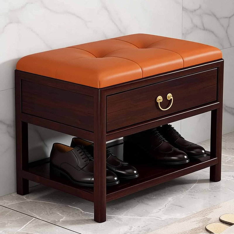 Nouveau banc de rangement pour chaussures de salon de style chinois, Orange / Brun