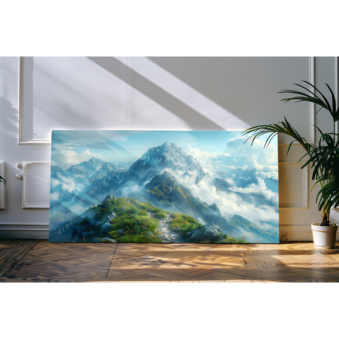 Gerahmtes Bild auf Leinwand 120x60cm Berglandschaft Berge Wolken Natur Gebirge