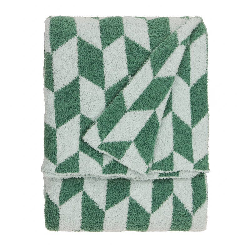 Olsen Knitted Throw Blanket, Green Geometric
