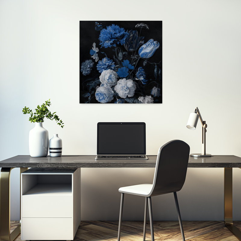 Art mural paysage floral bleu foncé, H 18 po x l 18 po