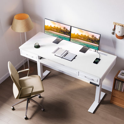 Bureau debout à hauteur réglable avec plateau à clavier, bureau debout électrique avec tiroirs en bois