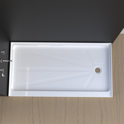 60" x 30" Rectangular Acrylic Single Threshold Shower Base with Right Drain - Triple Flange Alcove Shower Pan with Slip-Resistant Floor