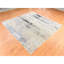 Tapis oriental beige et gris 10 pi x 10 pi, motif abstrait, noué à la main, à poils longs, en laine et en soie