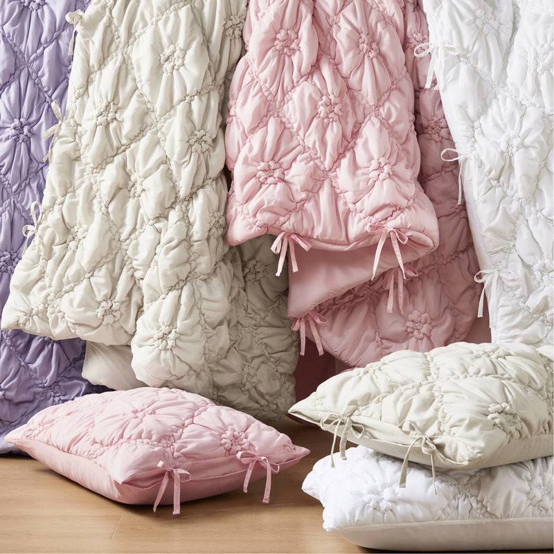 Édredon simple, joli motif floral avec froncement élastique, microfibre moelleuse confortable, utilisation 4 saisons, broderie décontractée texturée et facile d'entretien de 2 pièces pour un confort moelleux, adaptabilité en nuage,