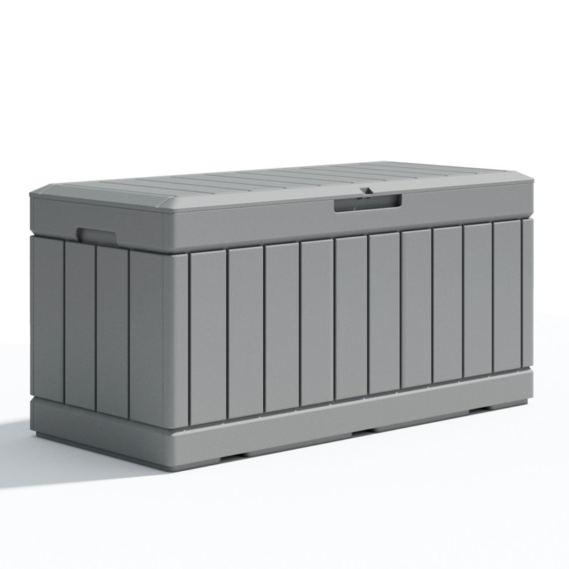 Gray 90 Gallon Lockable Plastic Deck Storage Box