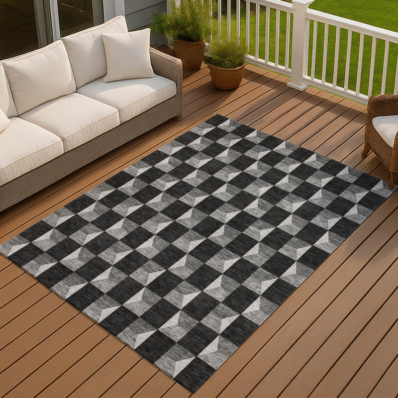 Machine Washable Indoor/Outdoor Chantille ACN2680 Geometric Rug, 8' x 10', Black