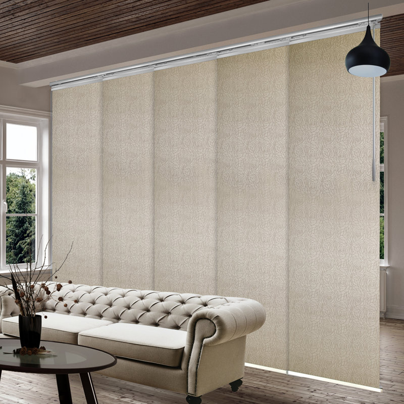 Store vertical semi-diaphane Iris, Nickel satiné / beige, L 110 po x L 94 po