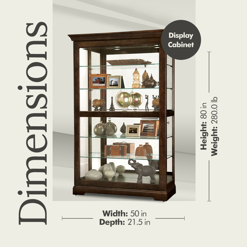 Kane II Grand Curio Display Cabinet, Locking Beveled Sliding Door, Dual Incandescent Lights, Black