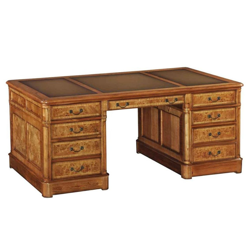 Alaba Solid Wood Base Executive Desk, Extra Large, Brown Leather
