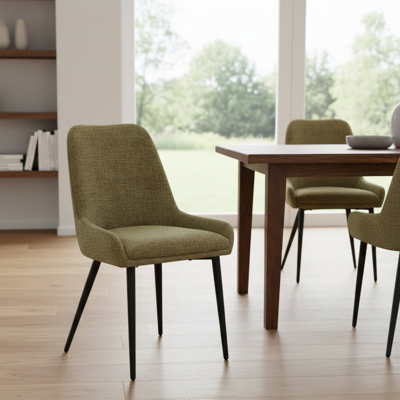 Cheney 49cm H Polyester Blend Upholstered Metal Full Back Side Chair, Green