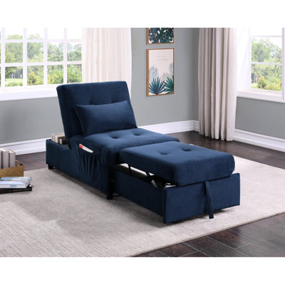 Banc de rangement moderne avec lit escamotable en velours bleu foncé - Structure en bois massif et assise rembourrée réglable