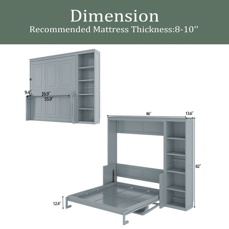 Lit escamotable avec bureau et bibliothèque Murphy, Complète , Gris