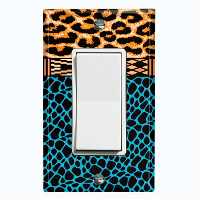 Metal Light Switch Plate Outlet Cover (Safari Pattern African Tribal Cheetah Leopard Teal    - Single Toggle)
