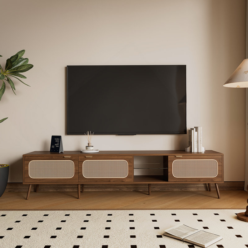 Meuble télé 78 po pour téléviseur 75/80/85 po, console avec amplement de rangement pour le salon, la chambre à coucher, centre de divertissement avec tablette ouverte