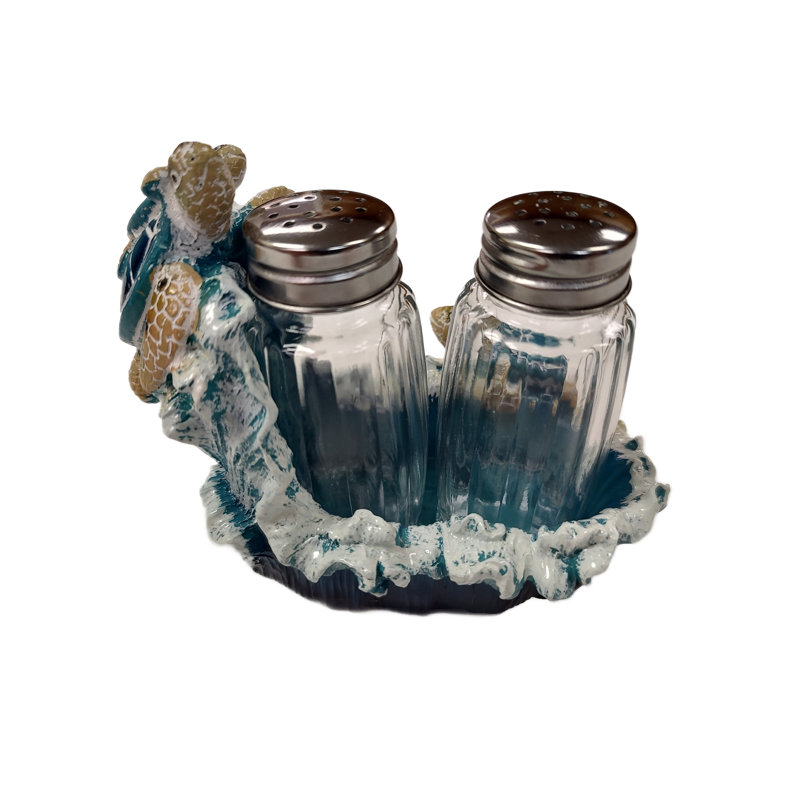 Ensemble de support pour salière et poivre en polyrésine bleu océan et blanc