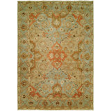 Oriental Hand Knotted Wool Beige, Blue and Rust Area Rug