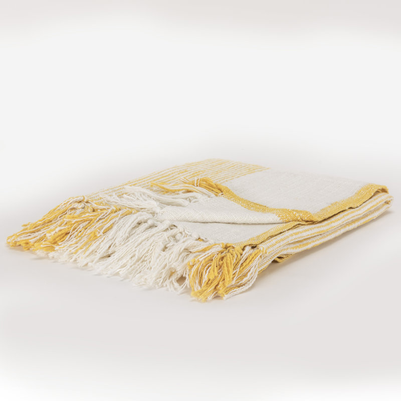 Hopkins 100% Cotton Throw, Ivory/Yellow