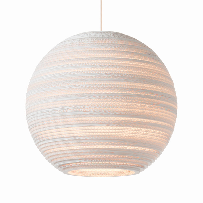 Scraplight Globe Recycled Cardboard Pendant Light - Moon, 12" H x 14" W x 14" D, White