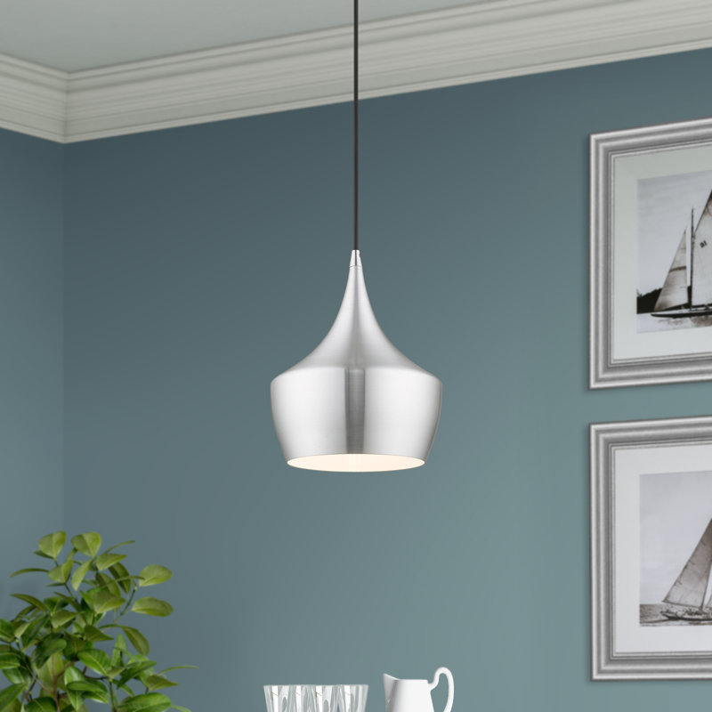 Schultz 9.5" W Metal 1-Light Single Teardrop Pendant , Brushed Aluminum /Shiny White Inside