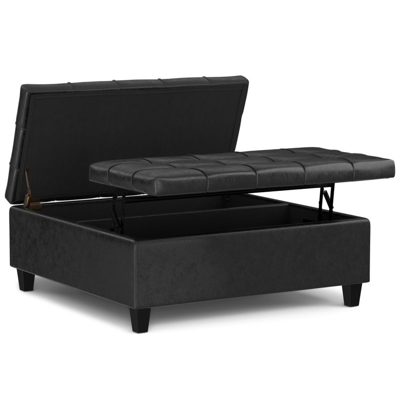 Table basse avec repose-pieds Harrison, Noir patiné, H 16,5 po x L 40 po x l 40 po