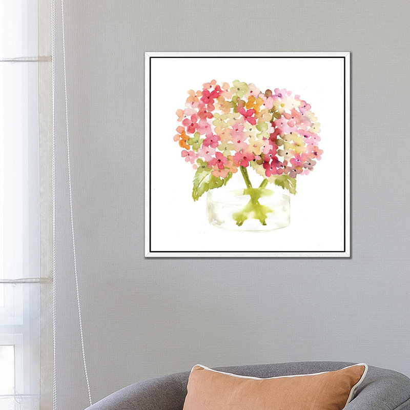 Hydrangea Pink Vase 1 Piece Wall Art on Canvas, 66.04 cm H x 66.04 cm W, White Framed