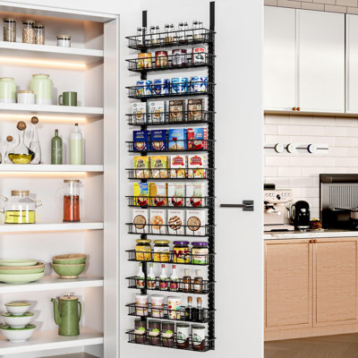 12-Tier Over the Door Pantry Organizer with 12 Adjustable Baskets, Dual-Use Wall & Over Door Hanging Spice Rack, Heavy-Duty Metal Storage Shelf for Kitchen, Bathroom, Closet